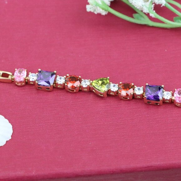 "Rose Gold Bracelet with Colorful CZ Stones, XPBL0884 - Picture 12 of 12